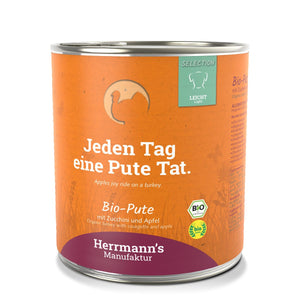 Herrmann’s Bio Pute mit Zucchini und Apfel Nassfutter light Adult / 15x 150g